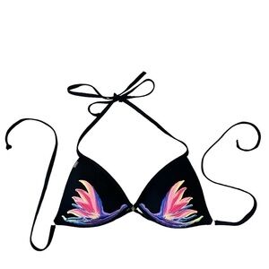 PINK Victoria’s Secret black embroidered bikini top